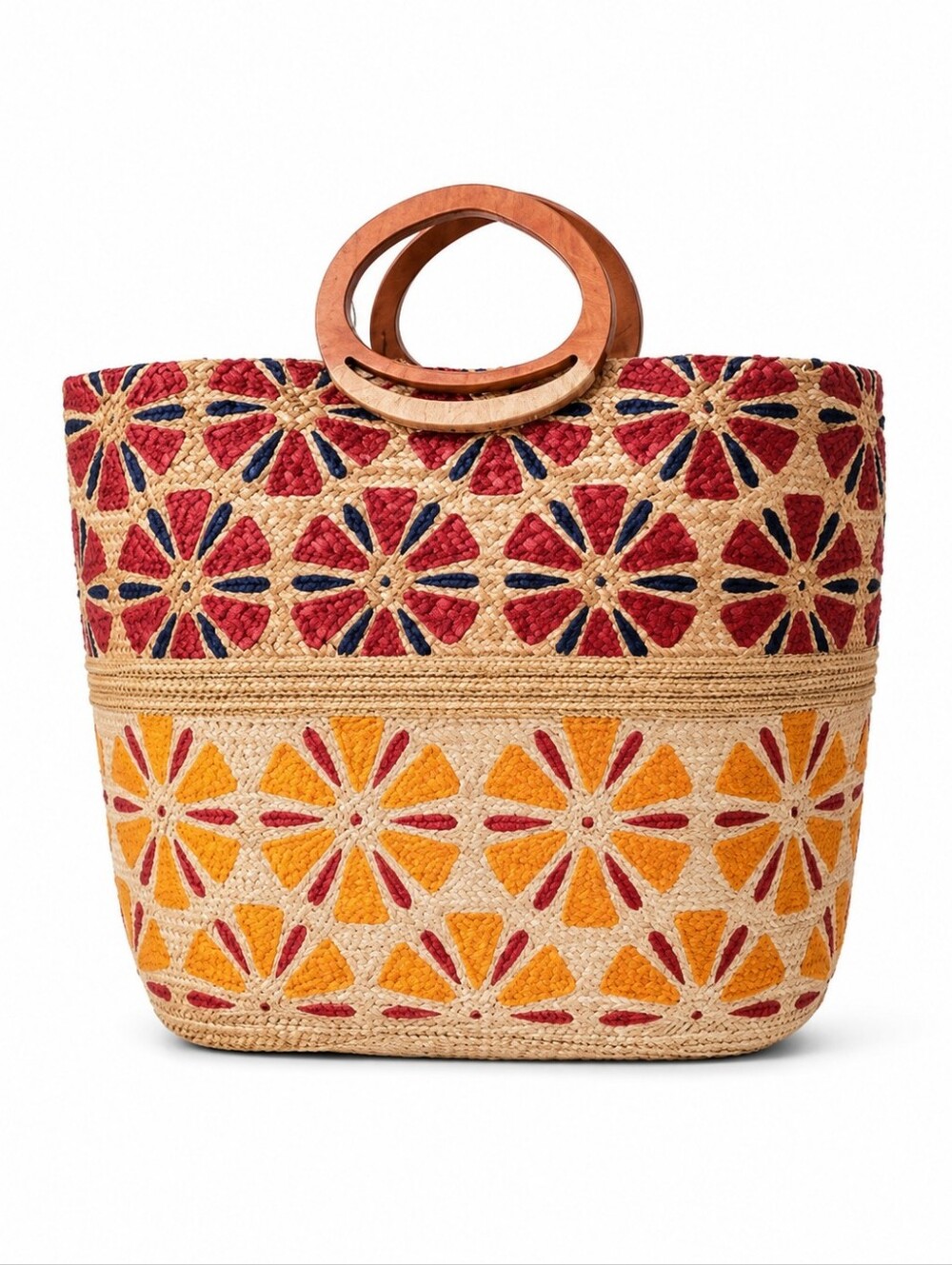 Antik Kraft Juhi Jute Floral Boho Tote, Straw, Wooden, Boho, Woven, Coastal